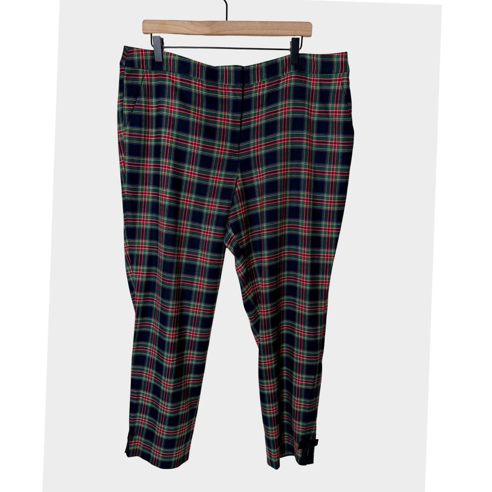 Talbots‎ Hampshire Ankle Pants 16 Tartan Plaid Wool Blend Bow Cuff Christmas
